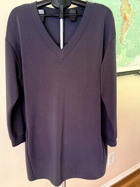 Z by ZELLA Knit Sweatshirt Long Sleeve V-Neck Athleisure Dress in Gray Large